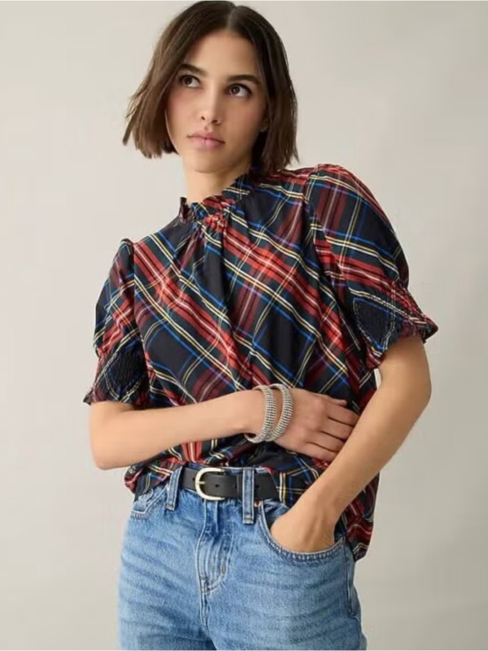 J. CREW │NWOT Smocked Puff- Sleeve Cotton Poplin